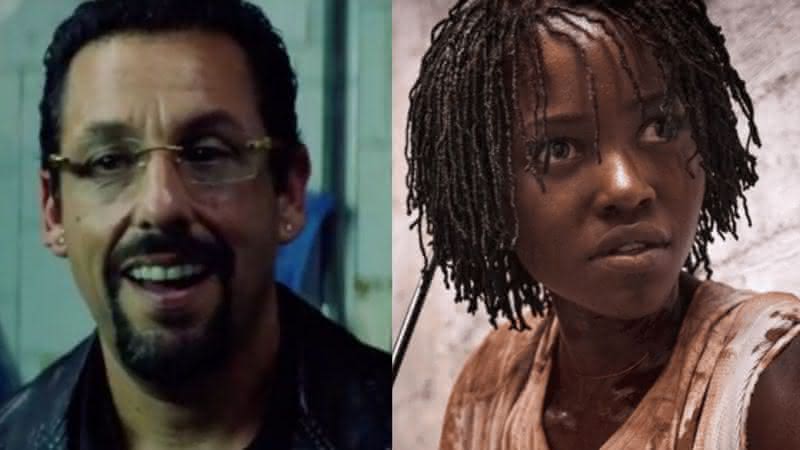 Adam Sandler em cena de Joias Brutas e Lupita Nyong'o em cena de Nós - Divulgação/Netflix/Universal Pictures