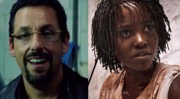 Adam Sandler em cena de Joias Brutas e Lupita Nyong'o em cena de Nós - Divulgação/Netflix/Universal Pictures