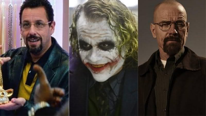 Adam Sandler em Joias Brutas, Heath Ledger como o Coringa e Bryan Cranston em Breaking Bad - Divulção/A24/Warner Bros./AMC