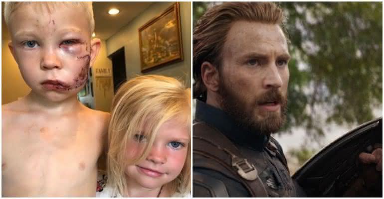 Bridger Walker, de 6 anos, foi homenageado por Chris Evans, o Capitão América, após salvar a irmã do ataque de um cachorro - nicolenoelwalker/Instagram/Divulgação/Marvel Studios