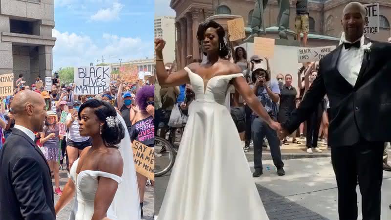 Kerry Anne e Michael Gordon se casaram no protesto - Reprodução/Twitter