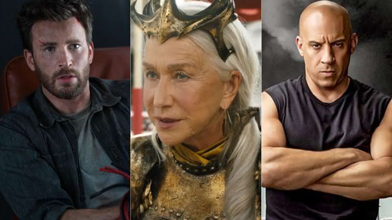 Chris Evans, Helen Mirren e Vin Diesel são indicados ao Framboesa de Ouro 2024 (Foto: Divulgação/Apple TV+/Warner Bros. Pictures/Universal Pictures)