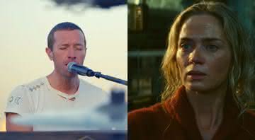 Chris Martin no clipe de Cry, Cry, Cry e Emily Blunt no trailer de Um Lugar Silencioso - Reprodução/Youtube