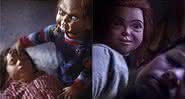 Chucky em Brinquedo Assasssino de 1988 e 2019. Crédito: Divulgação/MGM/Orion Pictures Corporation