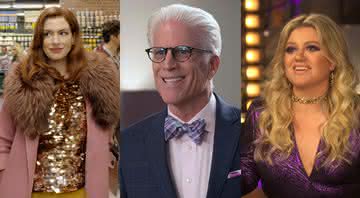 Anne Hathaway, Ted Danson e Kelly Clarkson em produções para a televisão - Amazon/NBC/YouTube