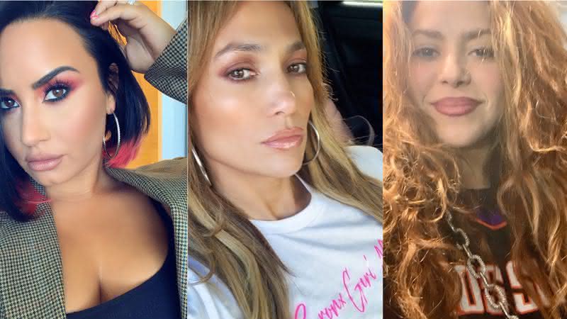 Demi Lovato, Jennifer Lopez e Shakira em fotos publicadas em seu perfis - Instagram