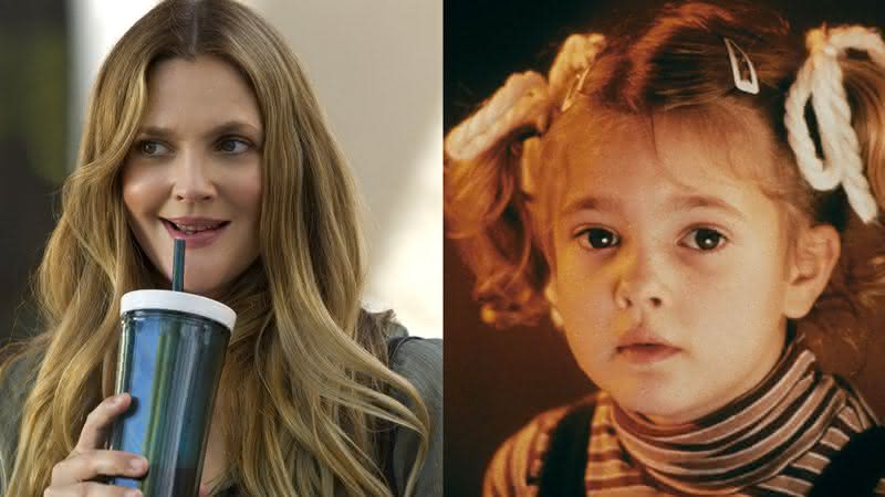 Drew Barrymore na série "Santa Clarita Diet" adulta e criança em "E.T.: O Extraterrestre" - Reprodução/Netflix/Universal Pictures