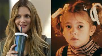 Drew Barrymore na série "Santa Clarita Diet" adulta e criança em "E.T.: O Extraterrestre" - Reprodução/Netflix/Universal Pictures