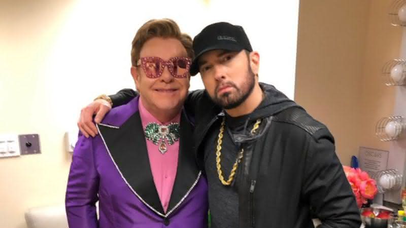 Eminem e Elton John em clique nas redes sociais nos bastidores do Oscar - Twitter