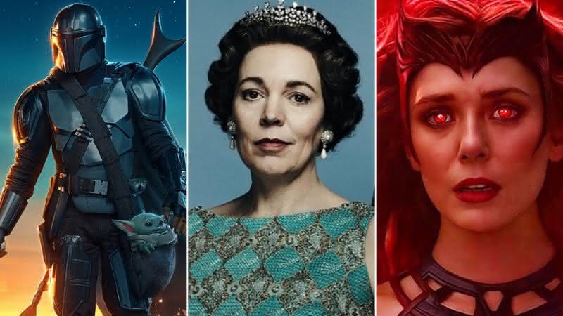 73ª edição do Emmy acontece no próximo dia 19 de setembro com "The Mandalorian", "The Crown" e "WandaVision" entre os destaques - Reprodução/ Disney+/Netflix