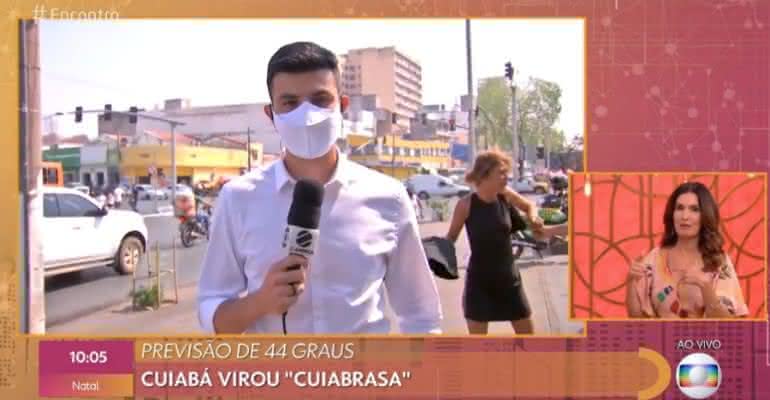 Mulher aparece brigando durante reportagem no "Encontro com Fátima Bernardes" - Transmissão/Globo/30-09-2020