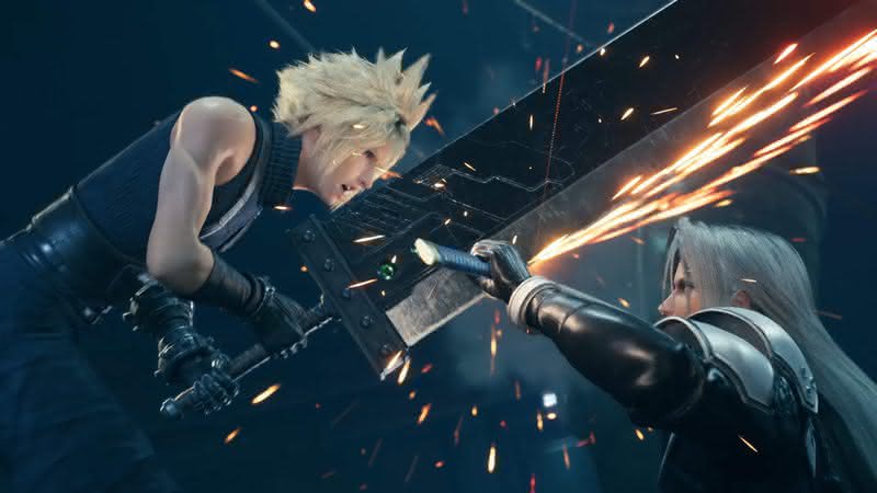 Cloud em cena de luta de Final Fantasy VII Remake - Reprodução/Square Enix