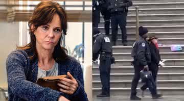 Sally Field em cena de O Espetacular Homem-Aranha e a atriz sendo detida em Washington - Sony Pictures / Twitter