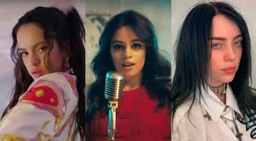 Rosalía no clipe de Con Altura; Camila Cabello no clipe de Havana e Billie Eilish em clique nas redes - YouTube/Instagram