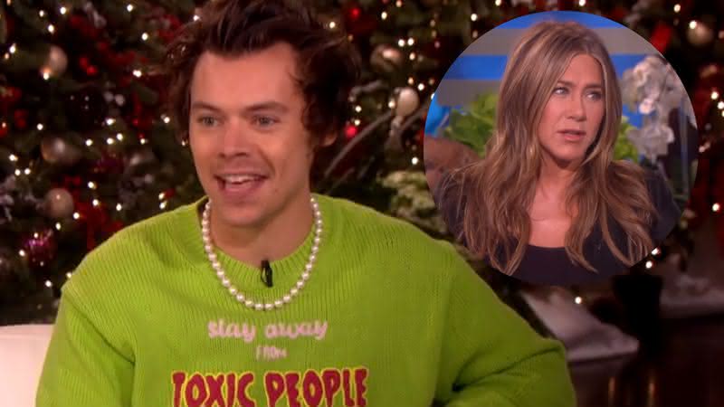 Harry Styles e Jennifer Aniston em participações no programa The Ellen Show - Reprodução/YouTube