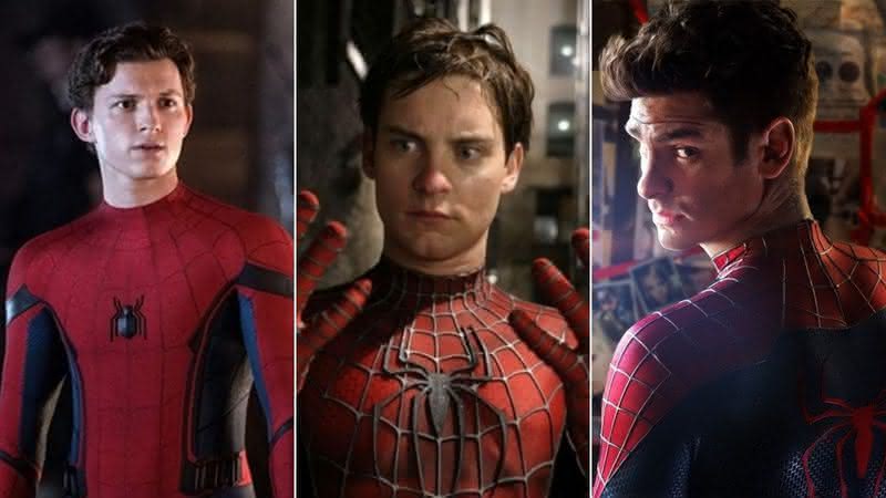 Tom Holland, Tobey Maguire e Andrew Garfield como Peter Parker - (Divulgação/Sony Pictures)