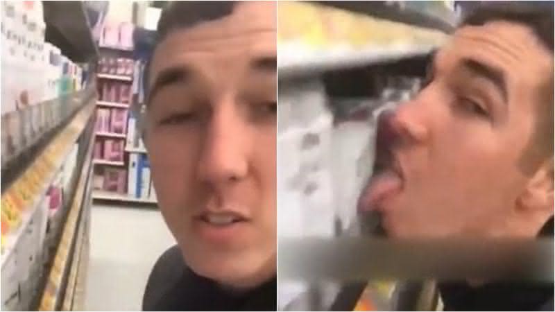 Homem se filmou lambendo produtos em supermercado e acabou preso por terrorismo - Snapchat