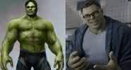 Arte conceitual do Hulk por Jerad S. Marantz e o personagem em Vingadores: Ultimato - Instagram/Disney