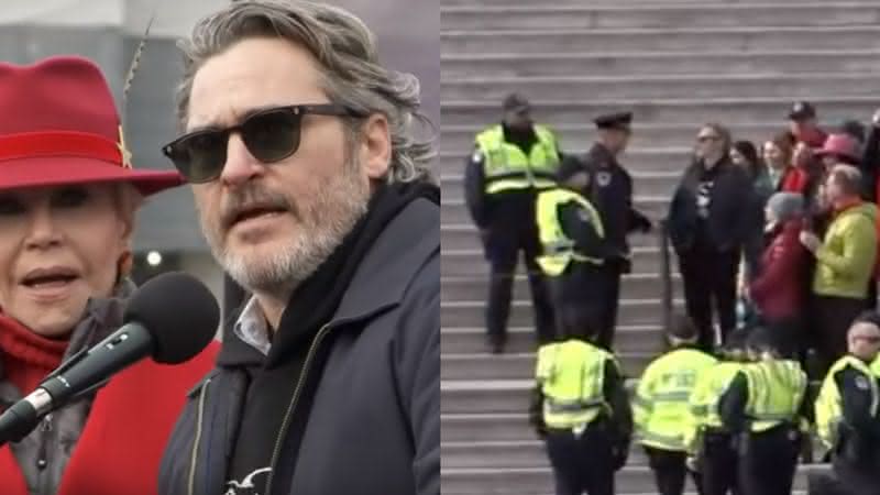 Joaquin Phoenix discursa ao lado de Jane Fonda antes de ser preso por protestar em frente ao Capitólio - YouTube