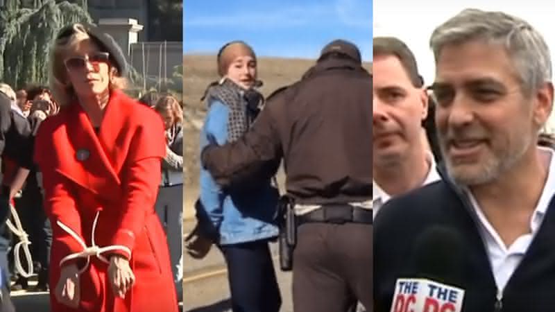 Jane Fonda, Shailene Woodley e George Clooney sendo presos por protestarem