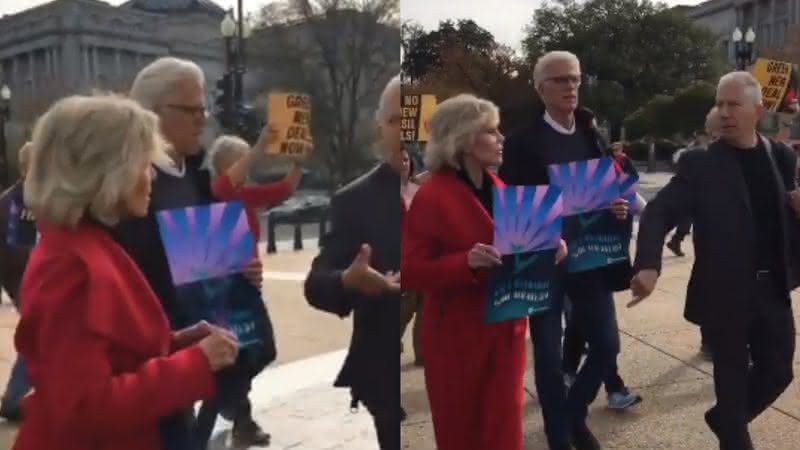 Jane Fonda e Ted Danson em protestos nos Estados Unidos - Twitter