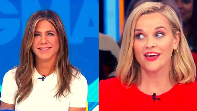 Jennifer Aniston e Reese Witherspoon na bancada do GMA - Reprodução/Twitter