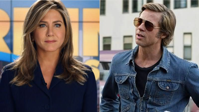 Jennifer Aniston em cena de The Morning Show e Brad Pitt em Era uma vez em...Hollywood - Apple