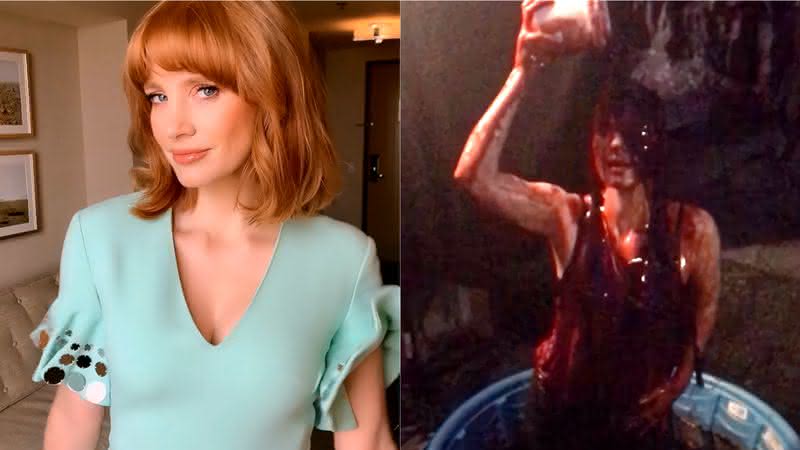 Jessica Chastain se banhando em sangue - Reprodução/Instagram