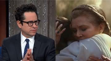 J.J. Abrams em entrevista e Carrie Fisher em cena de Star Wars - Youtube/Disney