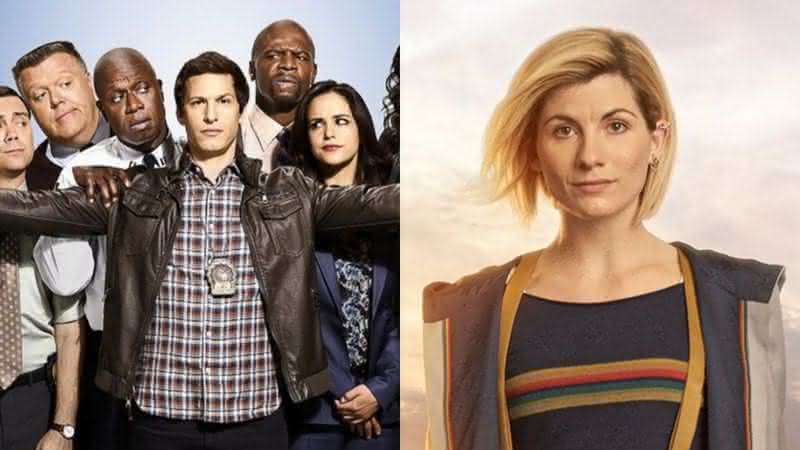 Cartaz de Brooklyn Nine-Nine e Jodie Whittaker como Doctor Who - Divulgação/Fox/BBC