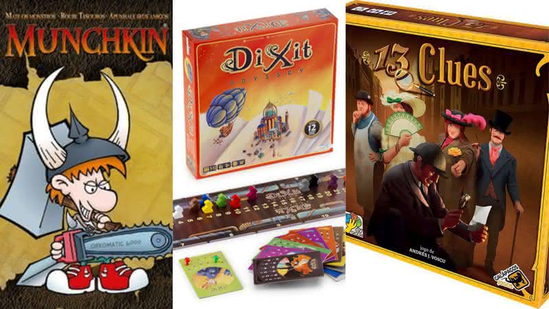 Caixas de Munchkin, Dixtit e 13 Clues - Galápagos Jogos