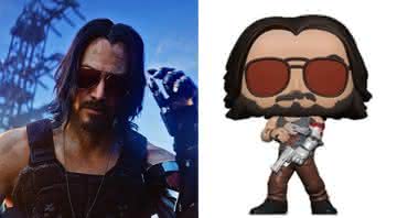 Keanu Reeves como Johnny Silverhand e Funko Pop do personagem - YouTube/Funko