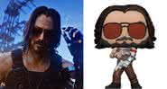 Keanu Reeves como Johnny Silverhand e Funko Pop do personagem - YouTube/Funko