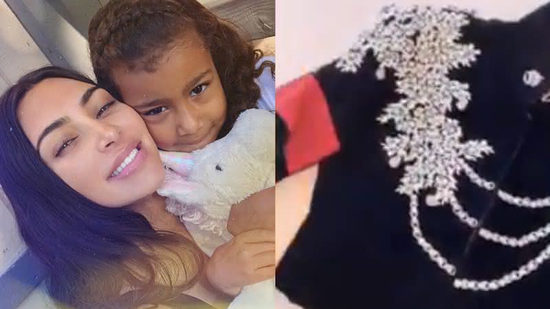 Kim Kardashian junto da filha mais velha, North West, e detalhe da jaqueta de Michael Jackson - Instagram