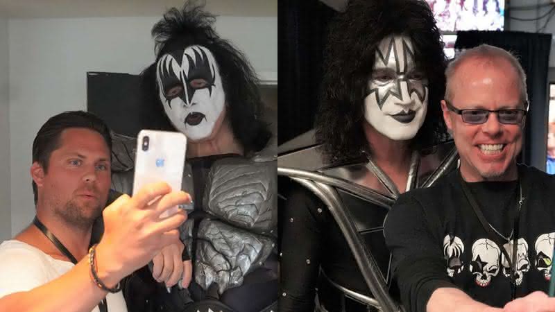 Gene Simmons e Tommy Thayer posam com fãs nos bastidores da turnê - Reprodução/Instagram