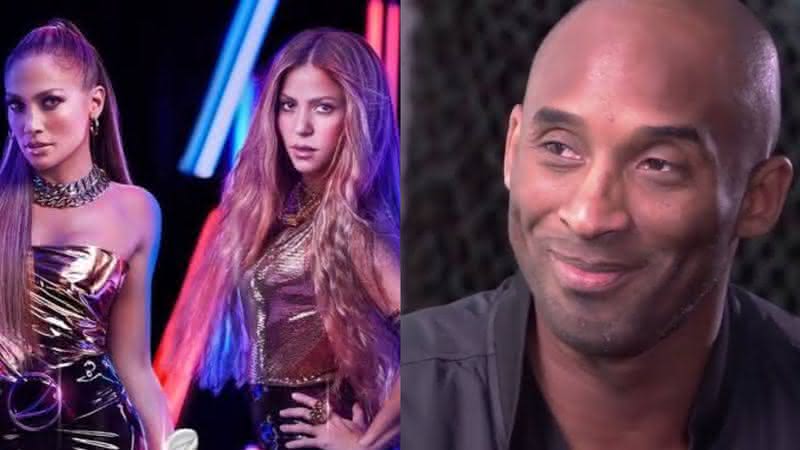 J.Lo e Shakira em peça promocional do Super Bowl e Kobe Bryant em entrevista - Divulgação/YouTube