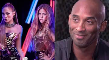 J.Lo e Shakira em peça promocional do Super Bowl e Kobe Bryant em entrevista - Divulgação/YouTube