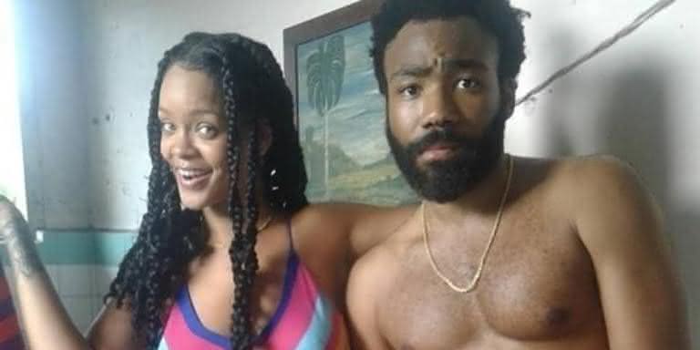 Rihanna e Childish Gambino em filmagens de "Guava Island" - Reprodução Instagram