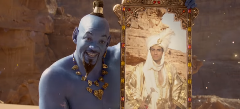 Gênio transformando Aladdin. - Reprodução/Disney