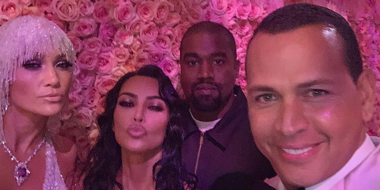 Jennifer Lopez, Kim Kardashian, Kanye West e Alex Rodriguez no Met Gala 2019. - Reprodução/Instagram