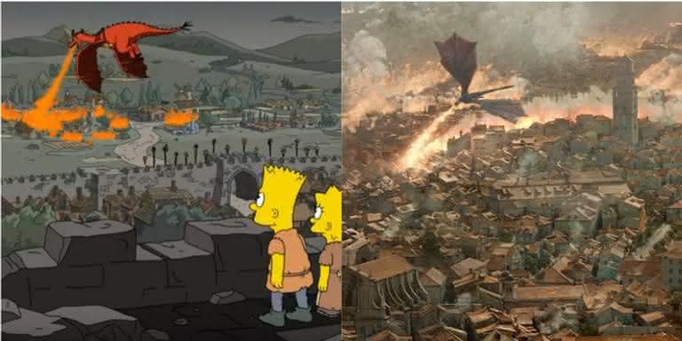 Comparativo entre cenas das séries 'Os Simpsons' e 'Game of Thrones' - Montagem/Reprodução