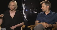 Gwendoline Christie e Nikolaj Coster-Waldau em entrevista. - Reprodução/ExtraTV