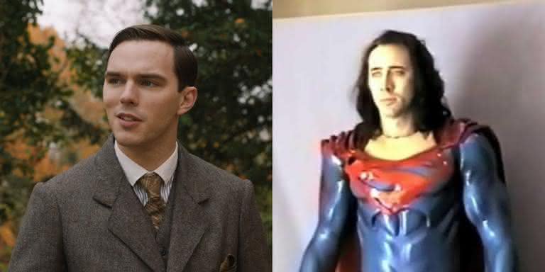 Nicholas Hoult, que quase foi o Batman, e Nicolas Cage, que quase foi o Superman - Reprodução/Montagem