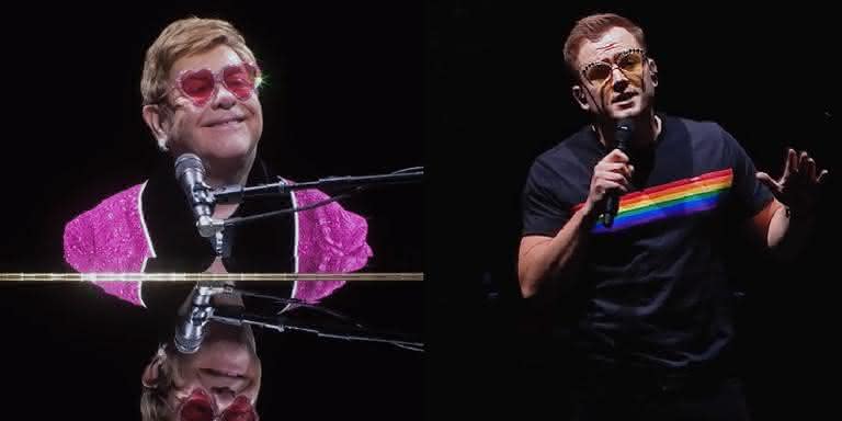 Elton John e Taron Egerton em show na Inglaterra. - Reprodução/Paramount Pictures