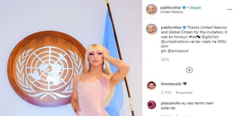 Pabllo Vittar na ONU - Reprodução/Instagram