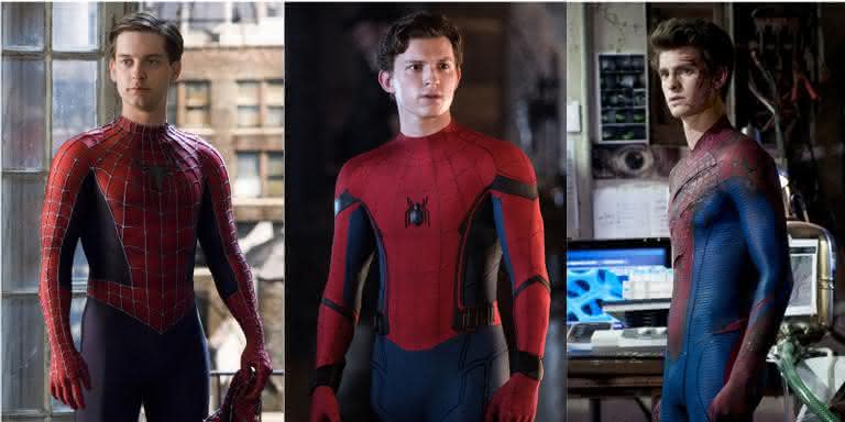 Tobey Maguire, Tom Holland e Andrew Garfield como Peter Parker/Homem-Aranha - Montagem/Sony Pictures