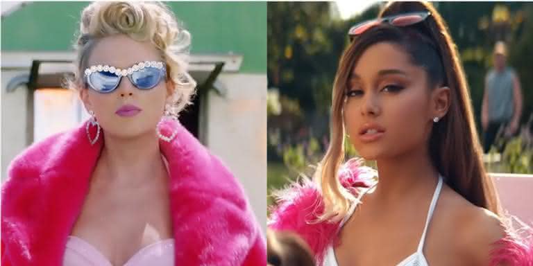 Taylor Swift em 'You Need To Calm Down' e Ariana Grande em 'thank you, next' - Reprodução/YouTube