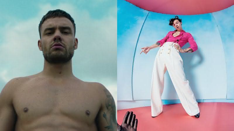 Liam Payne em clipe de Live Forever no YouTube e capa do álbum Fine Line de Harry Styles - YouTube/Divulgação