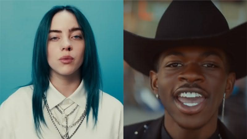 Billie Eilish em Bad Guy e Lil Nas X em Old Town Road (Reprodução/YouTube)