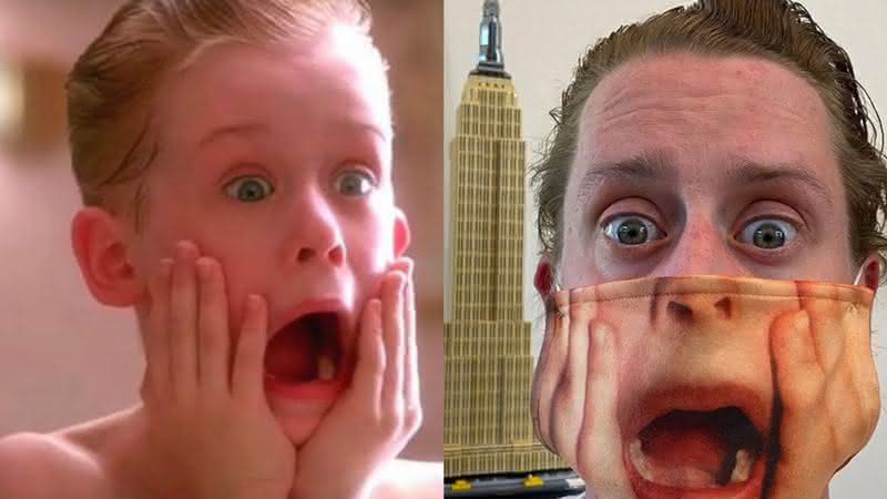 Macaulay Culkin em "Esqueceram de Mim" e em foto publicada nas redes - Reprodução/Instagram